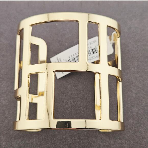 French Connection Gold Tone Statement Cuff Bracelet Metallic Cage Style NWT - Picture 1 of 5